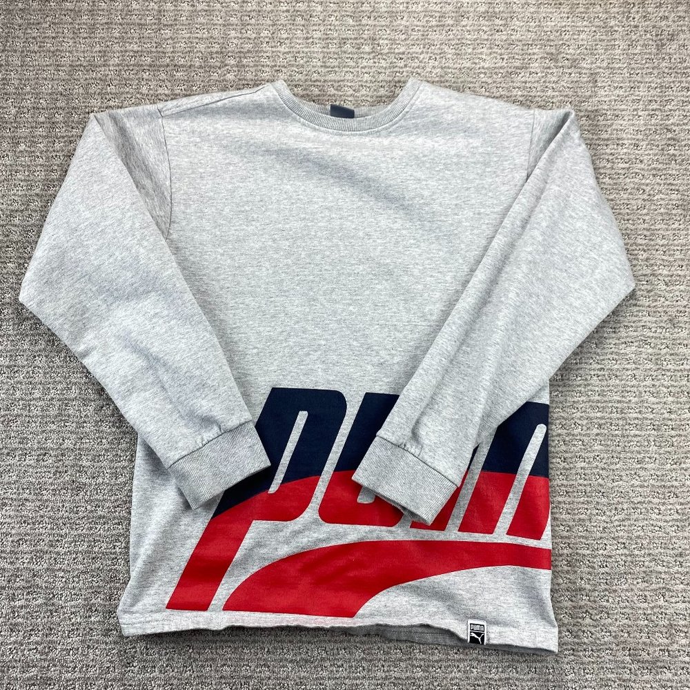 PUMA Sweater Youth Extra Large XL 18-20 YRS Gray Pull Over Sweatshirt Spell Out